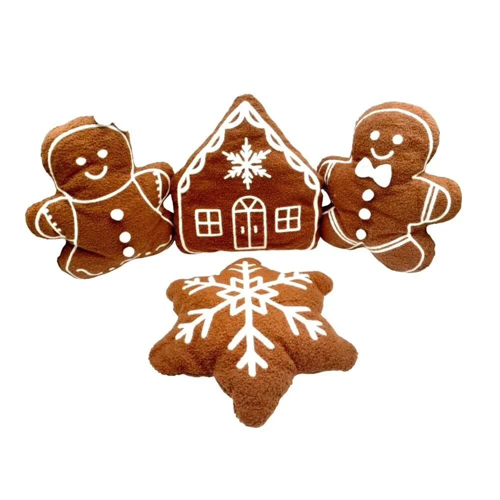4Pc Gingerbread Man House Snowflake Boucle Sherpa Grandmacore Throw Pillows Set